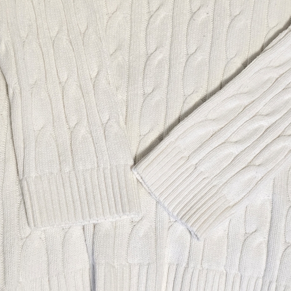Charter Club Shawl Neck Cotton/Nylon Sweater Ivory/Creme Cable Knit Size S - Picture 9 of 11